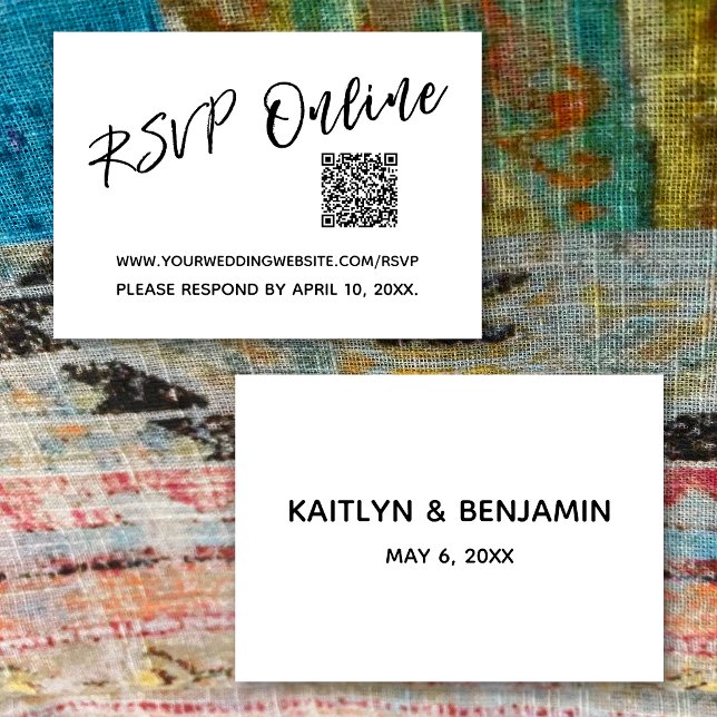 RSVP Online QR Code Minimalist Wedding Script Enclosure Card (Creator Uploaded)