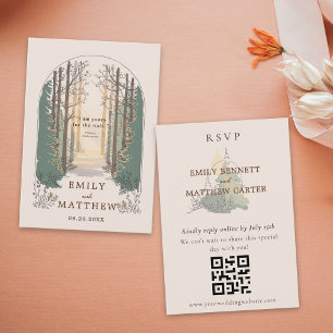 RSVP online QR Code Simple Elegant Rustic Forest Enclosure Card