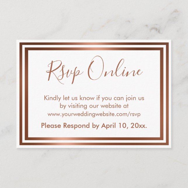 RSVP Online Simple Elegant Copper on White Enclosure Card (Front)