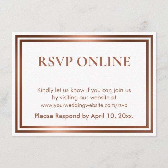 RSVP Online Simple Elegant Copper on White Enclosure Card (Front)