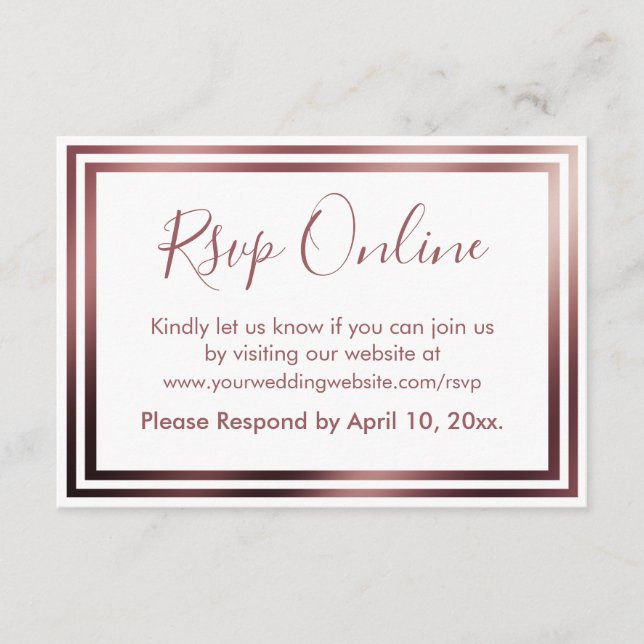 RSVP Online Simple Elegant Rose Gold on White Enclosure Card (Front)