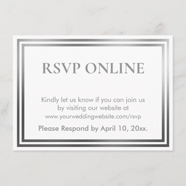 RSVP Online Simple Elegant Silver and White Border Enclosure Card (Front)