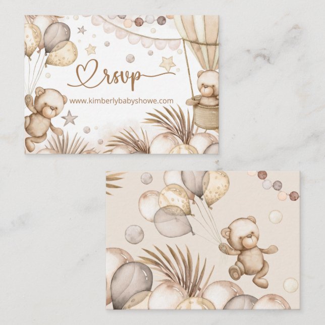 RSVP Online Teddy Bear Baby Bear Baby  Enclosure Card (Front/Back)