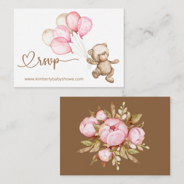 RSVP Online Teddy Bear Baby Bear Baby Shower Enclo Enclosure Card (Front/Back)