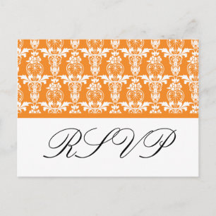 RSVP Orange Damask Wedding Postcards