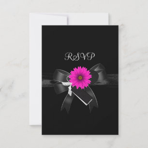 RSVP Party Black White Pink Flower Bow Card