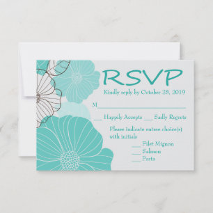 RSVP Party Floral Turquoise, Teal Wedding Flower Card