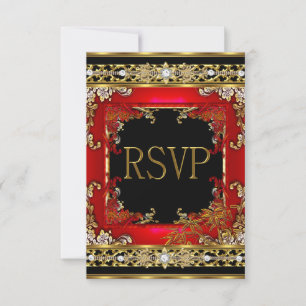 RSVP Party Ornate Red Asian Gold Bamboo Image Card