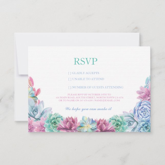 RSVP Pastel Wedding Rustic Succulents Floral Cards (Front)