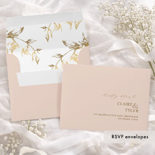 RSVP Peach and Gold Modern Formal Floral Envelope