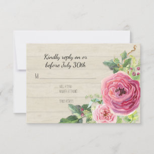 RSVP Peony Rose Rustic Country Farm Wood BOHO Card