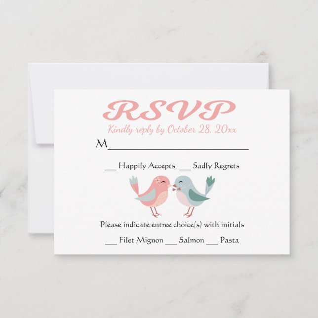 RSVP Pink & Blue Lovebirds Wedding Party (Front)