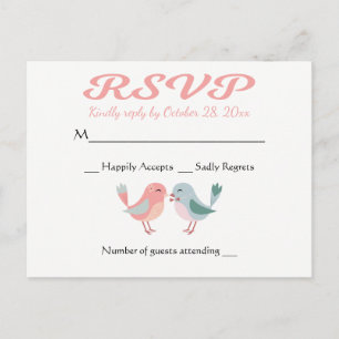 RSVP Pink & Blue Lovebirds Wedding Party Invitation Postcard