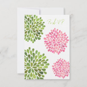 RSVP Pink & Green Floral Blooms Wedding Card