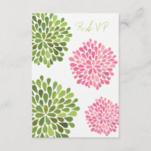 RSVP Pink & Green Floral Blooms Wedding Card
