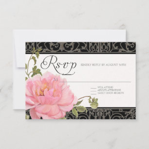 RSVP Pink Peony Fence Elegant Floral Weddings Card