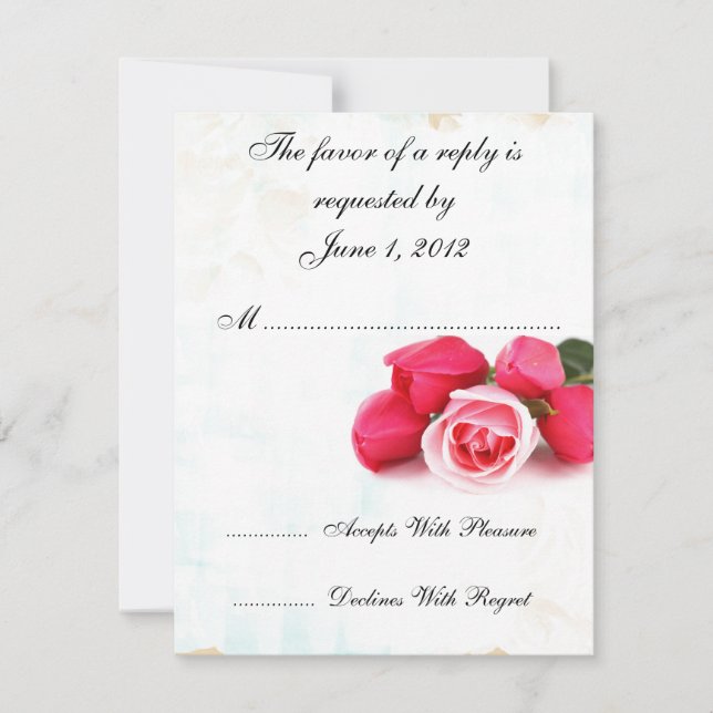 RSVP pink roses wedding invites (Front)