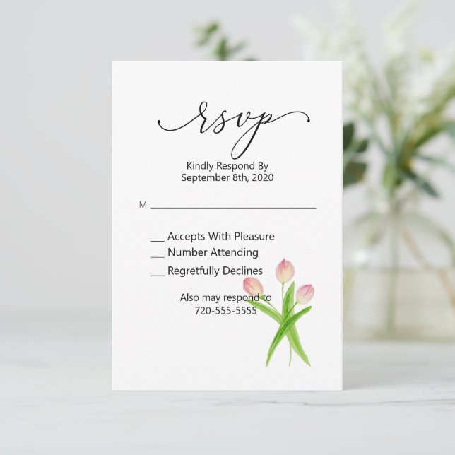 RSVP Pink Tulip Watercolor Floral (Standing Front)