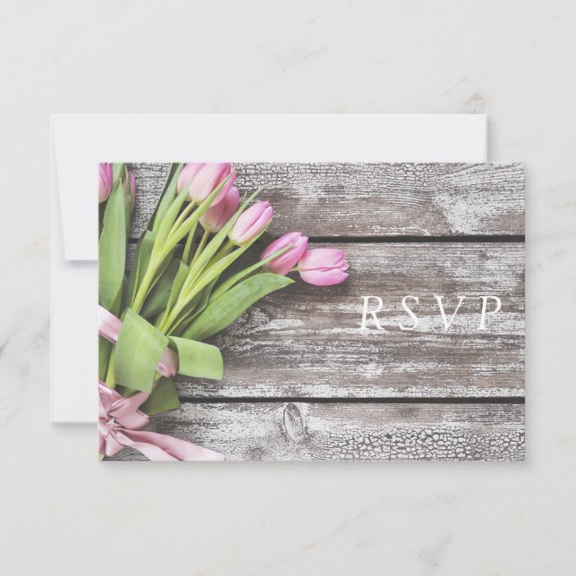 RSVP--Pink Tulips & Wood RSVP Card (Front)