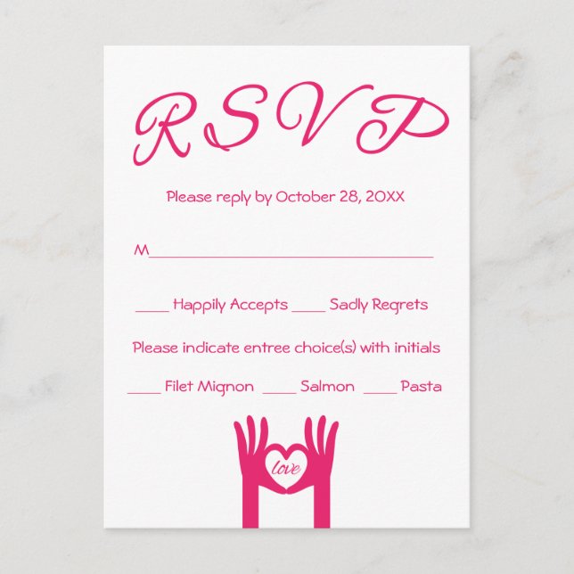 RSVP Pink & White Heart Hands Of Love - Menu (Front)