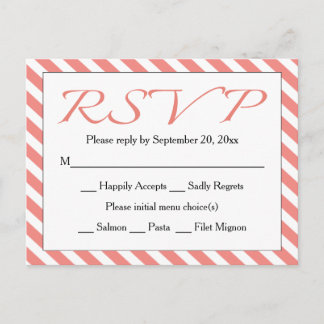 RSVP Pink & White Stripe Wedding / Party Invitation Postcard