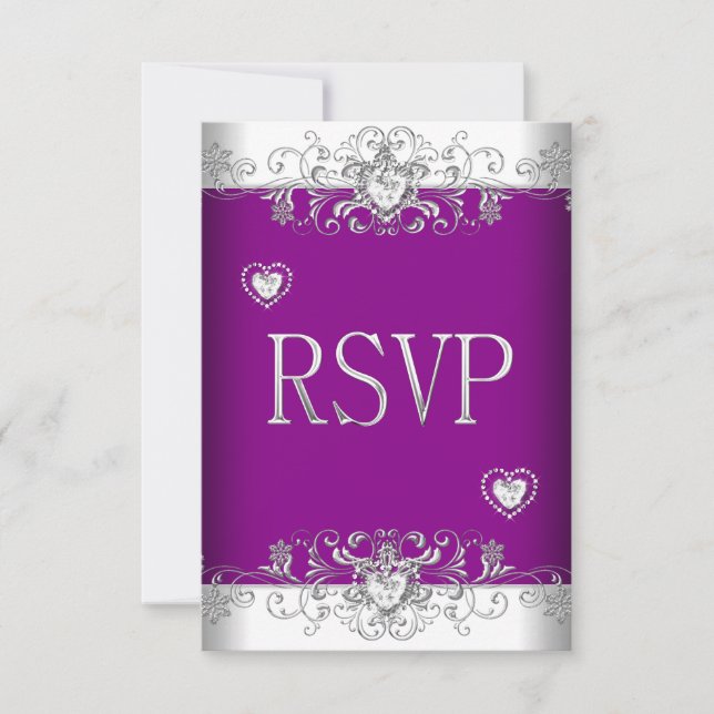 RSVP Plum Pink Wedding White Diamond Hearts Invitation (Front)