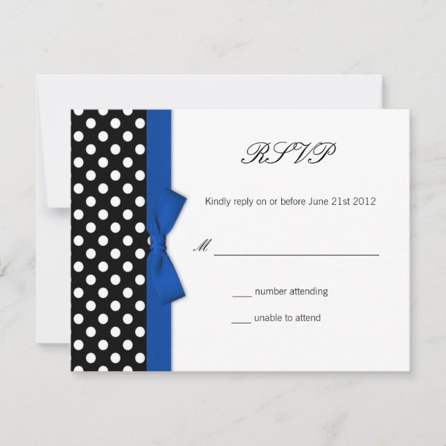 RSVP - Polka Dot Blue Bow Wedding Response Card (Front)