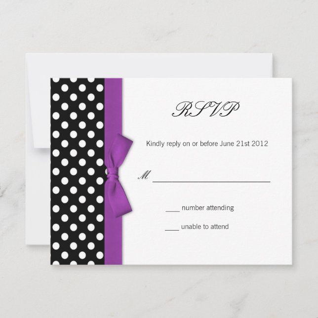 RSVP - Polka Dot Purple Bow Wedding Response Card (Front)