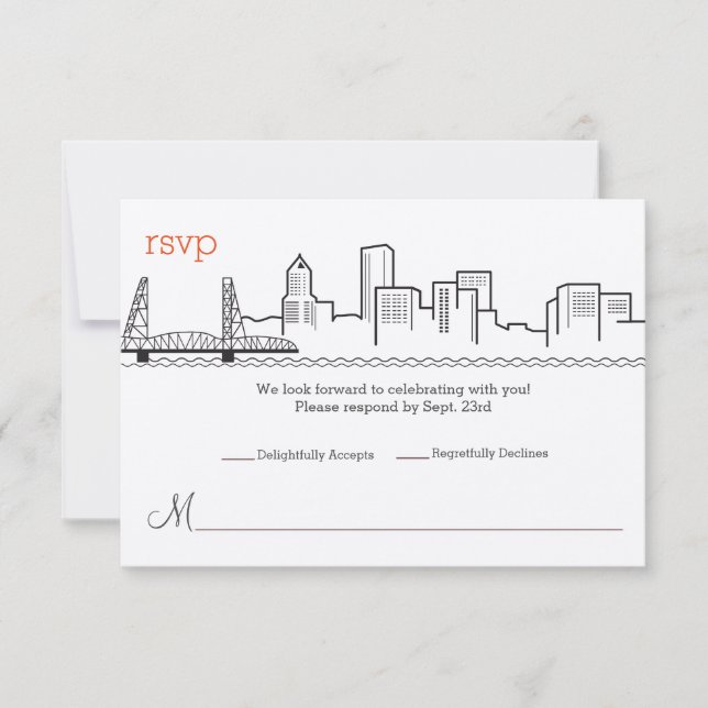 RSVP Portland Skyline Wedding Invitation (Front)