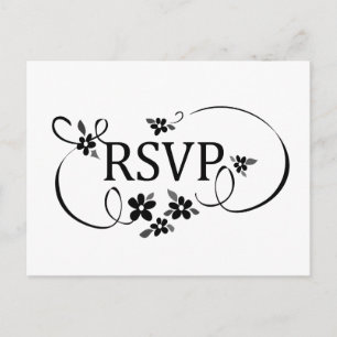 RSVP PostCard - Black & White Fancy Floral Scroll