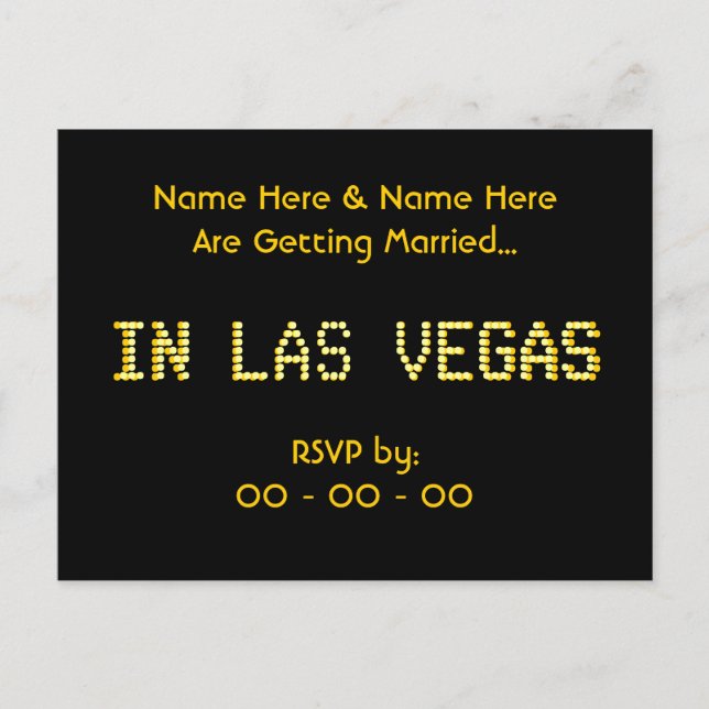 RSVP Postcard. Black & Yellow.  Las Vegas Wedding. Invitation Postcard (Front)