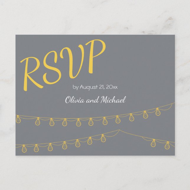 RSVP Postcard for wedding in yellow and grey (Front)