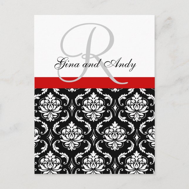 RSVP Postcard with Monogram Damask for Weddings (Front)