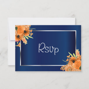 RSVP - Pretty Orange Flowers on Navy Blue Card