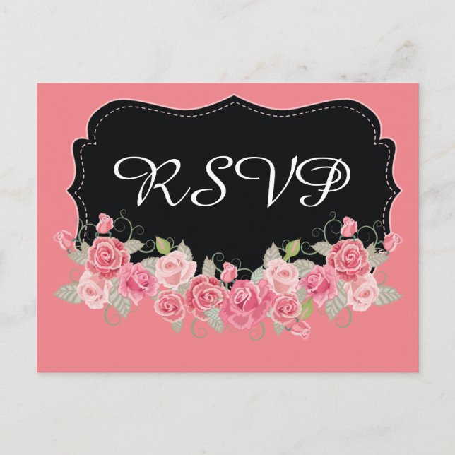 RSVP Pretty Pink and Black Invitation Postcard (Front)