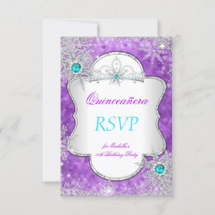 RSVP Princess Quinceanera Purple Teal Card