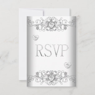 RSVP Pure White Wedding White Diamond Hearts Invitation