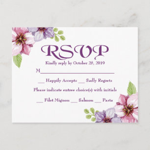 RSVP Purple Watercolor Floral Wedding Invitation Postcard
