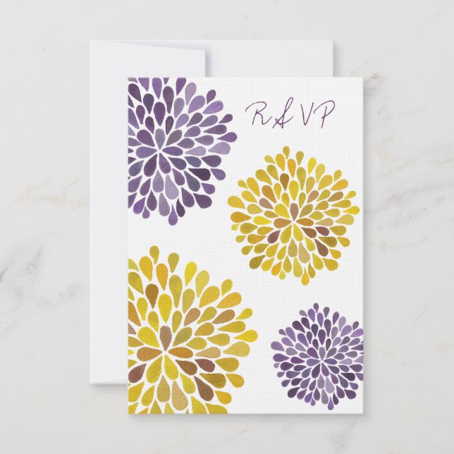 RSVP Purple Yellow Floral Blooms Wedding Card (Front)