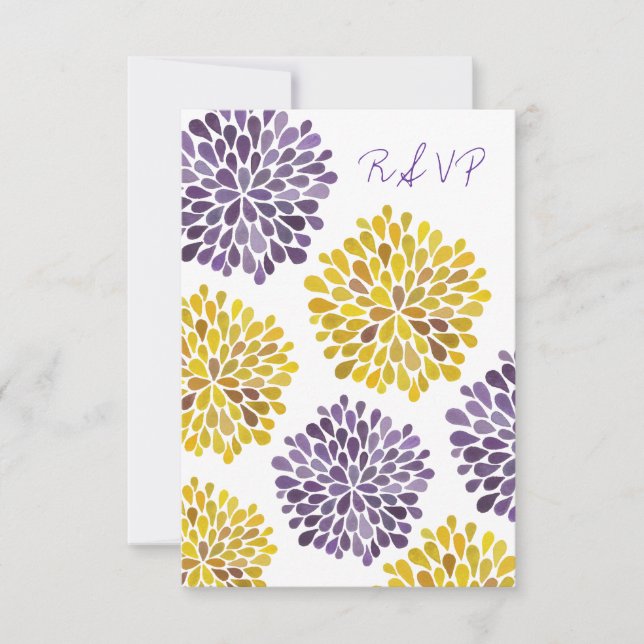 RSVP Purple Yellow Flower Blossoms Wedding Card (Front)