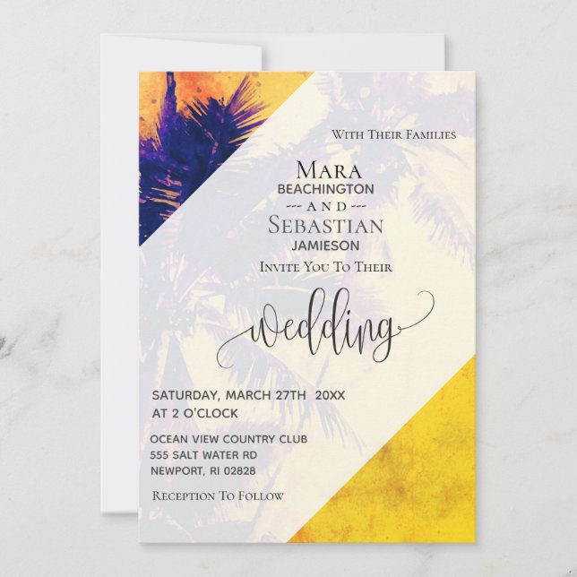 *~* RSVP QR  AP13 Exotic PHOTO Palms Invitation (Front)