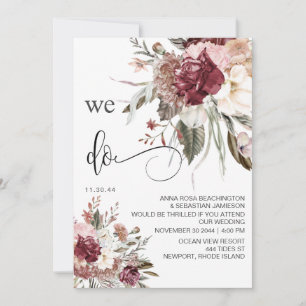 *~* RSVP QR  AR15 Floral Burgundy Rose WEDDING  Invitation