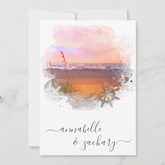 **  RSVP - QR Beach Sea Ocean AR7 Wedding Invitation (Front)