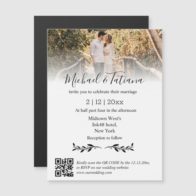 rsvp qr code faded photo wedding invitation magnet (Front/Back)