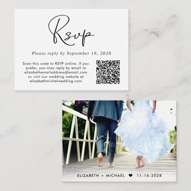 RSVP QR Code Photo Wedding Enclosure Card (Front/Back)