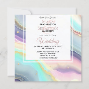 *~*  RSVP QR PASTEL AGATE AR66 Gold Wedding Invitation