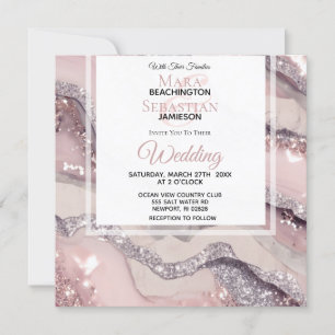 *~*  RSVP QR Silver BLUSH PINK AGATE AR66 Wedding Invitation