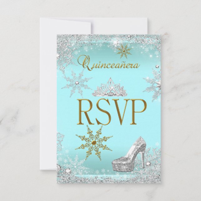 RSVP Quinceanera 15 Silver Teal Gold Elite Card (Front)