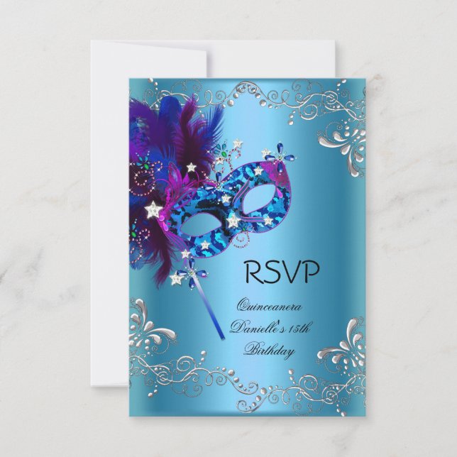 RSVP Quinceanera 15th Birthday Party Masquerade (Front)
