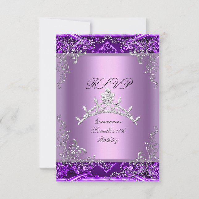 RSVP Quinceanera 15th Birthday Party Purple Lilac Card (Front)